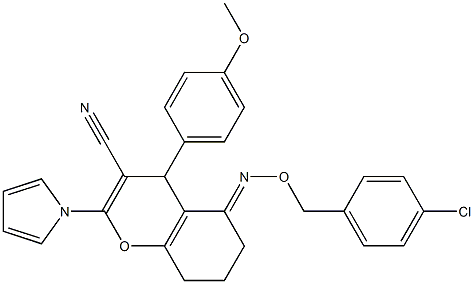 5-{[(4-chlorobenzyl)oxy]imino}-4-(4-methoxyphenyl)-2-(1H-pyrrol-1-yl)-5,6,7,8-tetrahydro-4H-chromene-3-carbonitrile 结构式