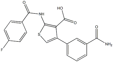 4-(3-Carbamoyl-phenyl)-2-(4-fluoro-benzoylamino)-thiophene-3-carboxylic acid 结构式