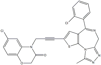 4-(2-Chlorophenyl)-9-methyl-2-[3-[(6-chloro-2,3-dihydro-3-oxo-4H-1,4-benzoxazin)-4-yl]-1-propynyl]-6H-thieno[3,2-f][1,2,4]triazolo[4,3-a][1,4]diazepine 结构式