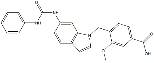 4-[6-[3-Phenylureido]-1H-indol-1-ylmethyl]-3-methoxybenzoic acid 结构式