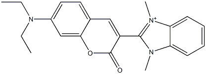 1,3-Dimethyl-2-[7-(diethylamino)-2-oxo-2H-1-benzopyran-3-yl]-3H-benzimidazol-1-ium 结构式