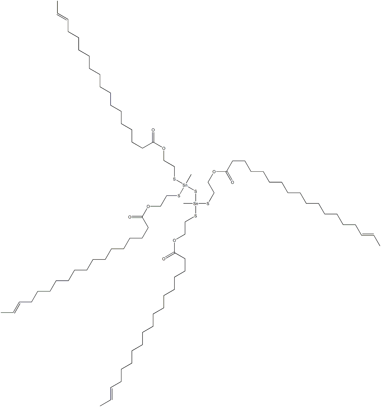 Bis[methylbis[[2-(15-heptadecenylcarbonyloxy)ethyl]thio]stannyl] sulfide 结构式