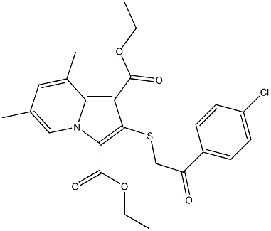 2-[2-(4-Chlorophenyl)-2-oxoethylthio]-6,8-dimethylindolizine-1,3-dicarboxylic acid diethyl ester 结构式