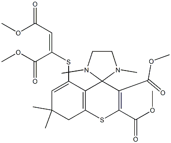 1',3'-Dimethyl-7,8-dihydro-5-[[(E)-1,2-bis(methoxycarbonyl)ethenyl]thio]-7,7-dimethylspiro[4H-[1]benzothiopyran-4,2'-imidazolidine]-2,3-dicarboxylic acid dimethyl ester 结构式