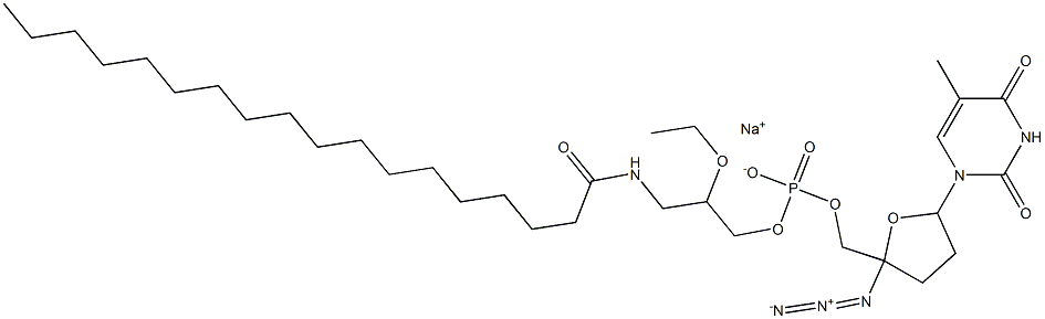 [[[2-Azidotetrahydro-5-[(1,2,3,4-tetrahydro-5-methyl-2,4-dioxopyrimidin)-1-yl]furan]-2-yl]methoxy](2-ethoxy-3-octadecanoylaminopropoxy)phosphinic acid sodium salt 结构式