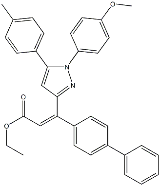 (Z)-3-(4-Phenylphenyl)-3-[[1-(4-methoxyphenyl)-5-(4-methylphenyl)-1H-pyrazol]-3-yl]propenoic acid ethyl ester 结构式