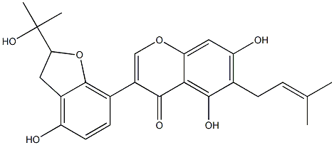 5,7-Dihydroxy-6-(3-methyl-2-butenyl)-3-[[2,3-dihydro-2-(1-methyl-1-hydroxyethyl)-4-hydroxybenzofuran]-7-yl]-4H-1-benzopyran-4-one 结构式