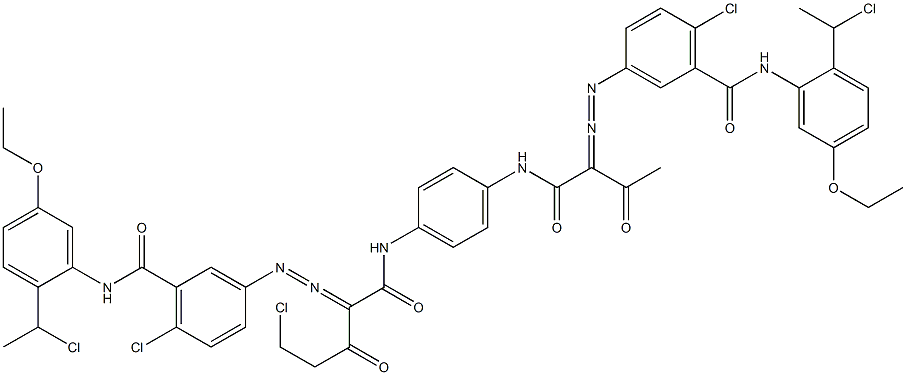 3,3'-[2-(Chloromethyl)-1,4-phenylenebis[iminocarbonyl(acetylmethylene)azo]]bis[N-[2-(1-chloroethyl)-5-ethoxyphenyl]-6-chlorobenzamide] 结构式