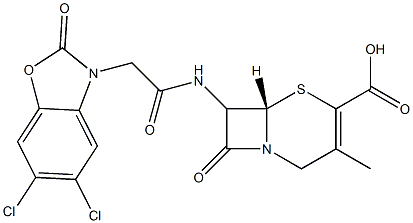 7-[[[(2,3-Dihydro-2-oxo-5,6-dichlorobenzoxazol)-3-yl]acetyl]amino]-3-methylcepham-3-ene-4-carboxylic acid 结构式