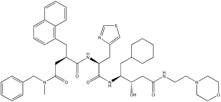 (3S,4S)-3-Hydroxy-5-cyclohexyl-4-[[(2S)-3-(4-thiazolyl)-2-[[(2R)-2-[N-benzyl-N-methylaminocarbonylmethyl]-3-(1-naphthalenyl)propionyl]amino]propionyl]amino]-N-(2-morpholinoethyl)valeramide 结构式