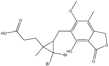2,2-Dibromo-3-[(4-hydroxy-6-methoxy-7-methyl-3-oxo-5-phthalanyl)methyl]-1-methylcyclopropane-1-propionic acid 结构式