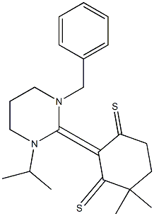 4,4-Dimethyl-2-[(1-benzyl-3-isopropylhexahydropyrimidin)-2-ylidene]cyclohexane-1,3-dithione 结构式