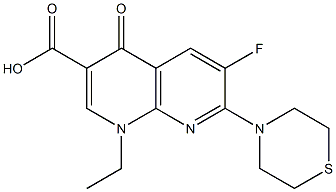 1-Ethyl-1,4-dihydro-6-fluoro-7-[(tetrahydro-4H-1,4-thiazin)-4-yl]-4-oxo-1,8-naphthyridine-3-carboxylic acid 结构式