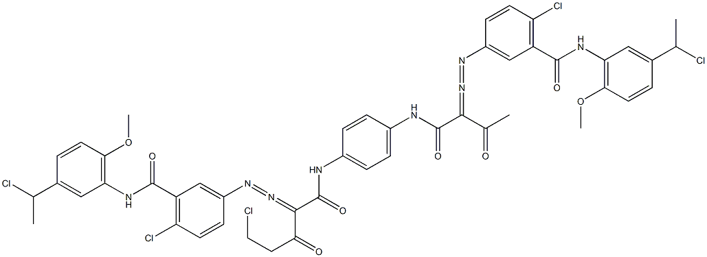 3,3'-[2-(Chloromethyl)-1,4-phenylenebis[iminocarbonyl(acetylmethylene)azo]]bis[N-[3-(1-chloroethyl)-6-methoxyphenyl]-6-chlorobenzamide] 结构式