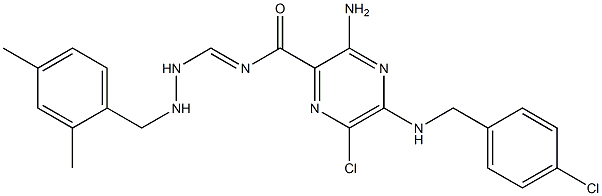 6-Chloro-5-[(4-chlorobenzyl)amino]-2-[[(2,4-dimethylbenzylamino)aminomethylene]carbamoyl]pyrazin-3-amine 结构式