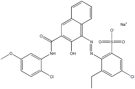 3-Chloro-5-ethyl-6-[[3-[[(2-chloro-5-methoxyphenyl)amino]carbonyl]-2-hydroxy-1-naphtyl]azo]benzenesulfonic acid sodium salt 结构式