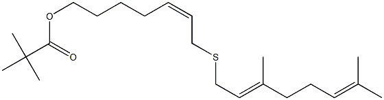 Pivalic acid [(Z)-7-[[(2E)-7,3-dimethyl-2,6-octadienyl]thio]-5-heptenyl] ester 结构式