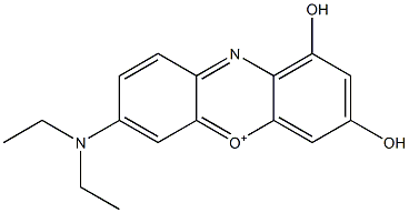 7-(Diethylamino)-1,3-dihydroxyphenoxazin-5-ium 结构式