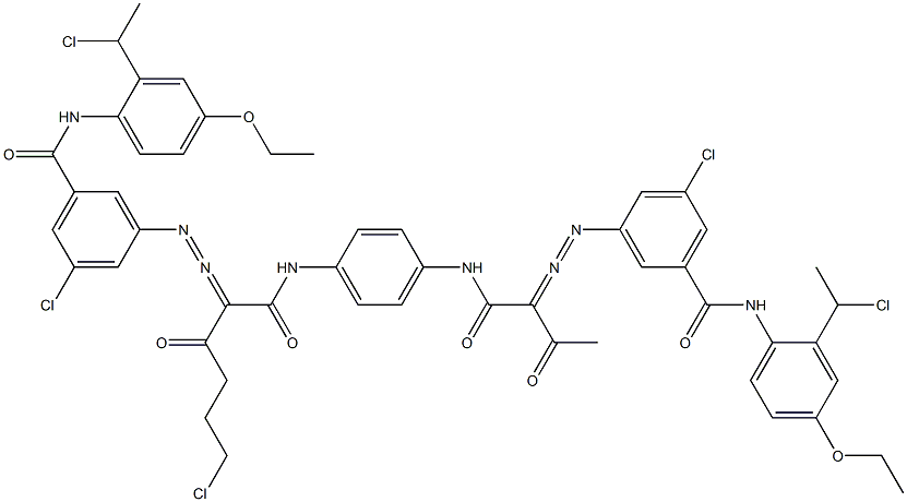 3,3'-[2-(2-Chloroethyl)-1,4-phenylenebis[iminocarbonyl(acetylmethylene)azo]]bis[N-[2-(1-chloroethyl)-4-ethoxyphenyl]-5-chlorobenzamide] 结构式