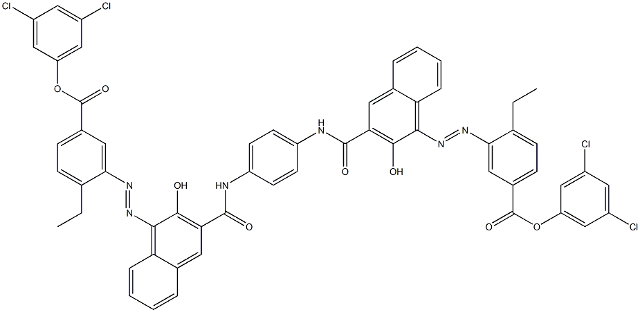 1,4-Bis[1-[[2-ethyl-5-(3,5-dichlorophenoxycarbonyl)phenyl]azo]-2-hydroxy-3-naphthoylamino]benzene 结构式