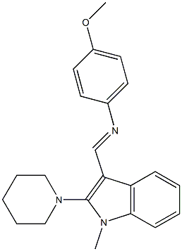 1-Methyl-3-[[(4-methoxyphenyl)imino]methyl]-2-piperidino-1H-indole 结构式