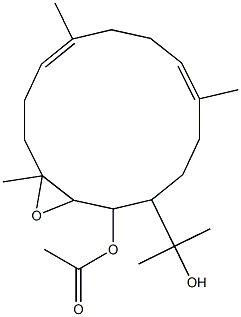 Acetic acid (6E,10E)-2,3-epoxy-14-(1-hydroxy-1-methylethyl)-3,7,11-trimethyl-6,10-cyclotetradecadien-1-yl ester 结构式