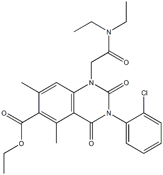 1,2,3,4-Tetrahydro-3-(2-chlorophenyl)-1-(2-diethylamino-2-oxoethyl)-5,7-dimethyl-2,4-dioxoquinazoline-6-carboxylic acid ethyl ester 结构式