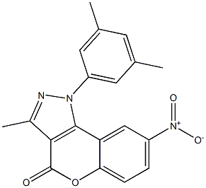 8-Nitro-3-methyl-1-(3,5-dimethylphenyl)[1]benzopyrano[4,3-c]pyrazol-4(1H)-one 结构式