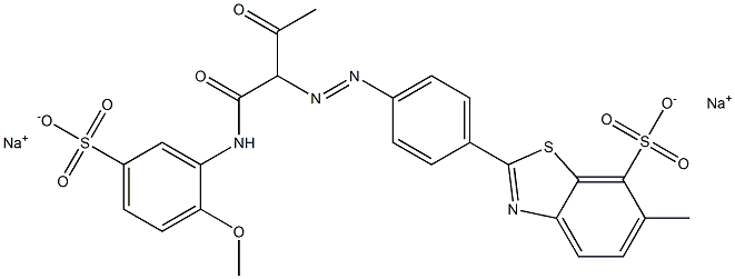 2-[4-[1-(2-Methoxy-5-sulfophenylcarbamoyl)-2-oxopropylazo]phenyl]-6-methylbenzothiazole-7-sulfonic acid disodium salt 结构式