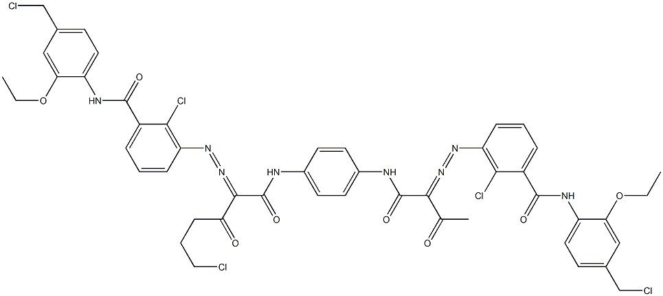 3,3'-[2-(2-Chloroethyl)-1,4-phenylenebis[iminocarbonyl(acetylmethylene)azo]]bis[N-[4-(chloromethyl)-2-ethoxyphenyl]-2-chlorobenzamide] 结构式