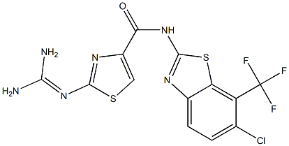 2-(Diaminomethyleneamino)-N-(6-chloro-7-trifluoromethyl-2-benzothiazolyl)thiazole-4-carboxamide 结构式