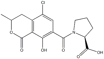 1-[(5-Chloro-8-hydroxy-3-methyl-1-oxo-7-isochromanyl)carbonyl]proline 结构式