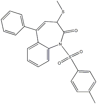 5-Phenyl-3-(methylthio)-1-[(4-methylphenyl)sulfonyl]-1H-1-benzazepin-2(3H)-one 结构式