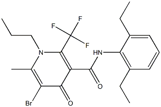 1-Propyl-2-trifluoromethyl-5-bromo-1,4-dihydro-6-methyl-N-(2,6-diethylphenyl)-4-oxopyridine-3-carboxamide 结构式