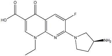 (3S)-3-Amino-1-[(1-ethyl-3-carboxy-1,4-dihydro-6-fluoro-4-oxo-1,8-naphthyridin)-7-yl]pyrrolidine 结构式