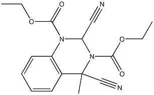 2,4-Dicyano-4-methyl-1,2,3,4-tetrahydroquinazoline-1,3-dicarboxylic acid diethyl ester 结构式