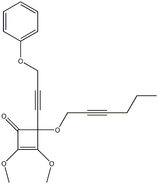 1,2-Dimethoxy-4-(3-phenoxy-1-propynyl)-4-(2-hexynyloxy)-1-cyclobuten-3-one 结构式