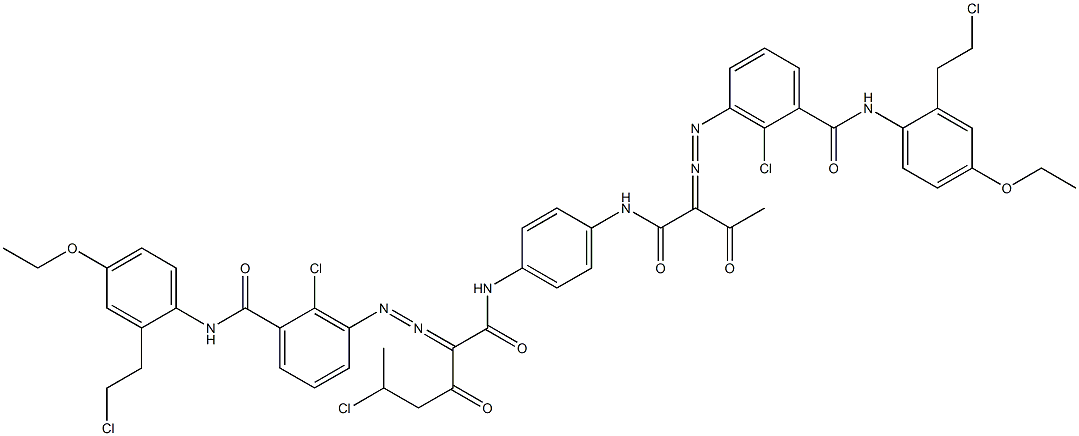3,3'-[2-(1-Chloroethyl)-1,4-phenylenebis[iminocarbonyl(acetylmethylene)azo]]bis[N-[2-(2-chloroethyl)-4-ethoxyphenyl]-2-chlorobenzamide] 结构式