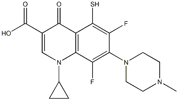 1-Cyclopropyl-6,8-difluoro-1,4-dihydro-5-mercapto-7-(4-methyl-1-piperazinyl)-4-oxoquinoline-3-carboxylic acid 结构式