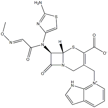 (7R)-7-[(2-Amino-4-thiazolyl)(methoxyimino)acetylamino]-3-[[(1H-pyrrolo[2,3-b]pyridin-7-ium)-7-yl]methyl]cepham-3-ene-4-carboxylic acid 结构式