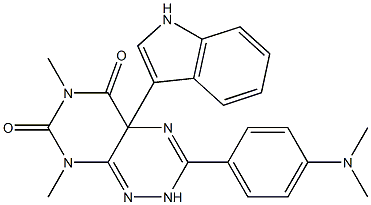 6,8-Dimethyl-2,4a-dihydro-3-[4-(dimethylamino)phenyl]-4a-(1H-indol-3-yl)pyrimido[5,4-e]-1,2,4-triazine-5,7(6H,8H)-dione 结构式