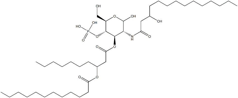 2-(3-Hydroxymyristoylamino)-4-O-phosphono-3-O-[3-(dodecanoyloxy)decanoyl]-2-deoxy-D-glucopyranose 结构式