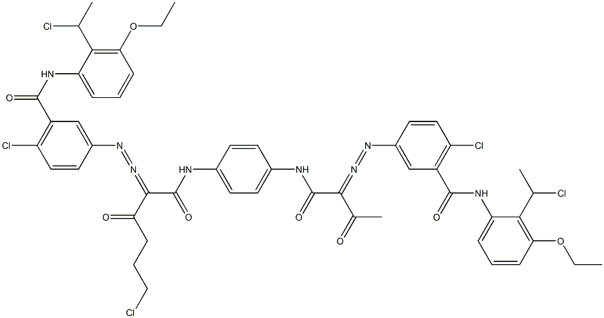 3,3'-[2-(2-Chloroethyl)-1,4-phenylenebis[iminocarbonyl(acetylmethylene)azo]]bis[N-[2-(1-chloroethyl)-3-ethoxyphenyl]-6-chlorobenzamide] 结构式