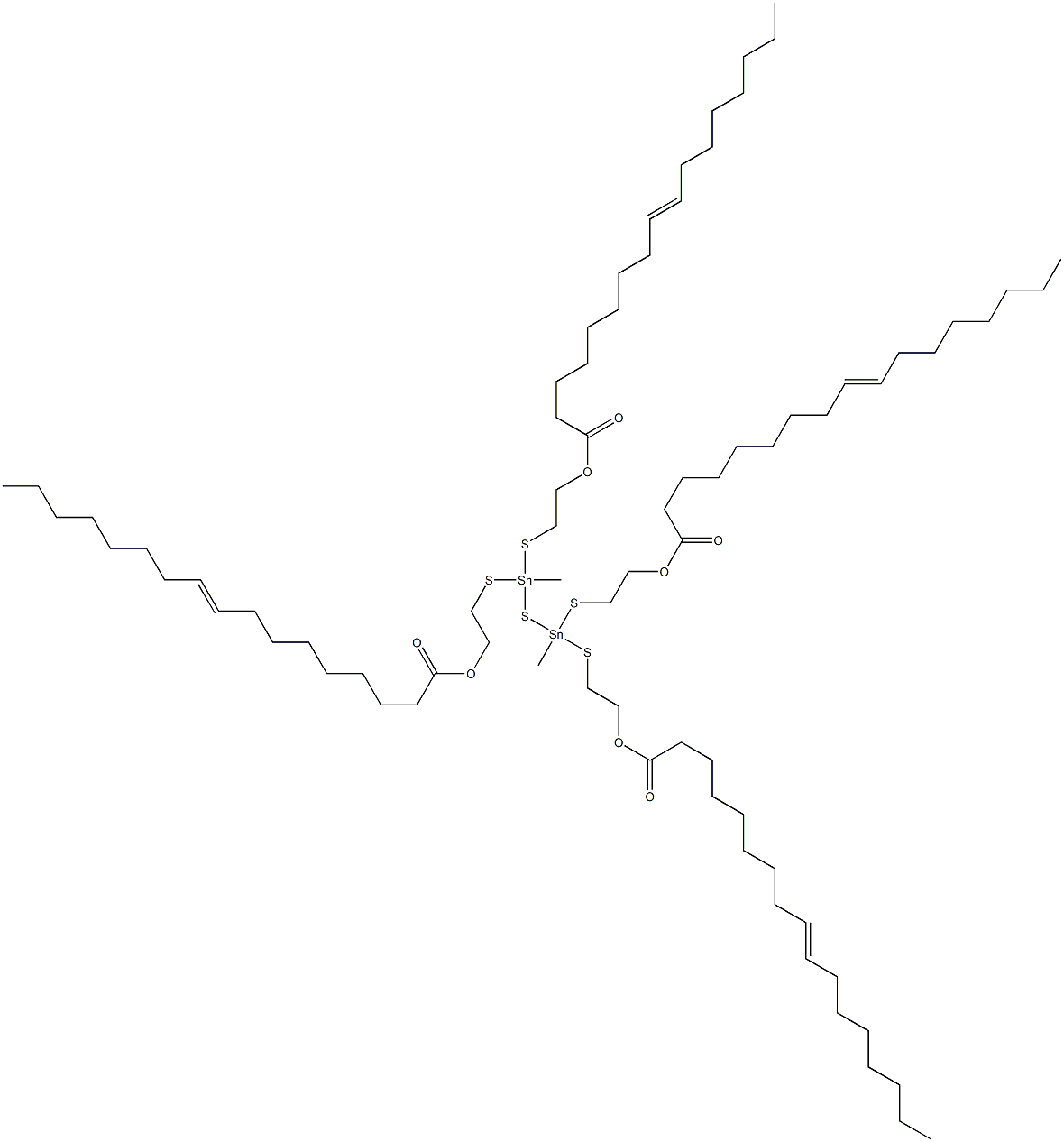 Bis[methylbis[[2-(8-hexadecenylcarbonyloxy)ethyl]thio]stannyl] sulfide 结构式