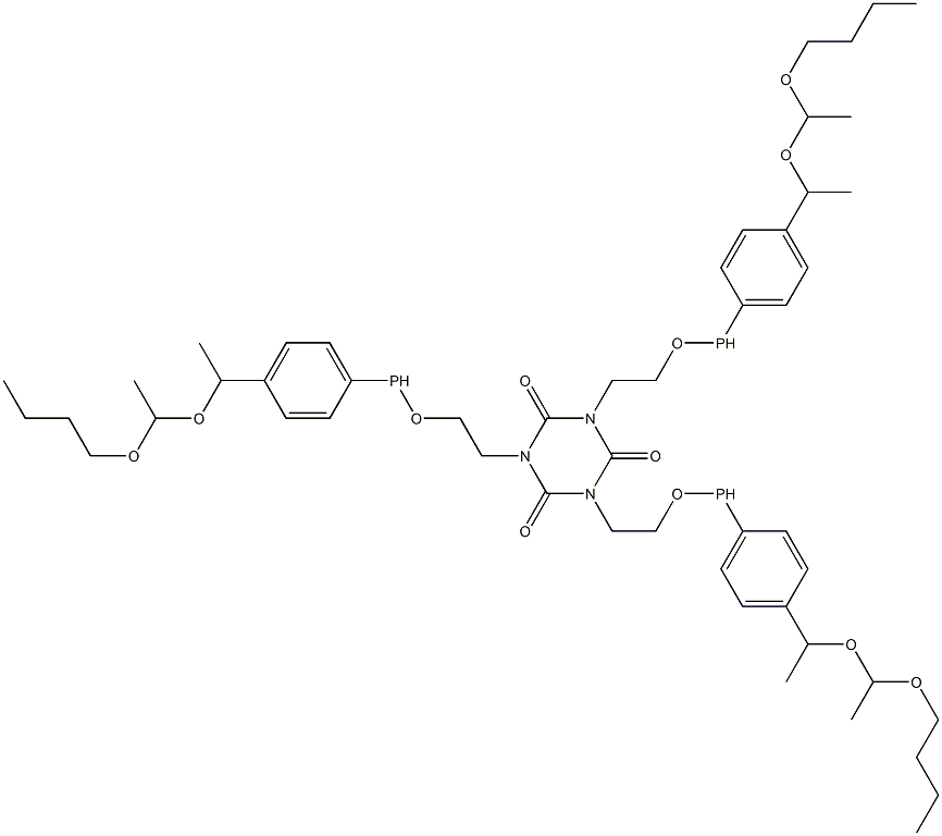 1,3,5-Tris[2-[4-[1-[(1-butoxyethyl)oxy]ethyl]phenylphosphinooxy]ethyl]-1,3,5-triazine-2,4,6(1H,3H,5H)-trione 结构式