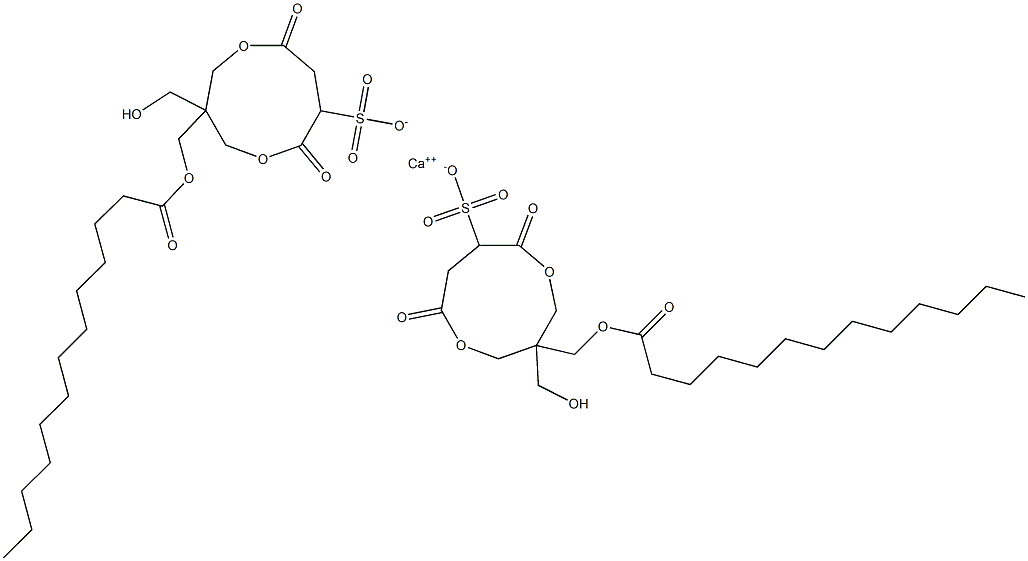 Bis[1-(tridecanoyloxymethyl)-1-(hydroxymethyl)-4,7-dioxo-3,8-dioxacyclononane-6-sulfonic acid]calcium salt 结构式