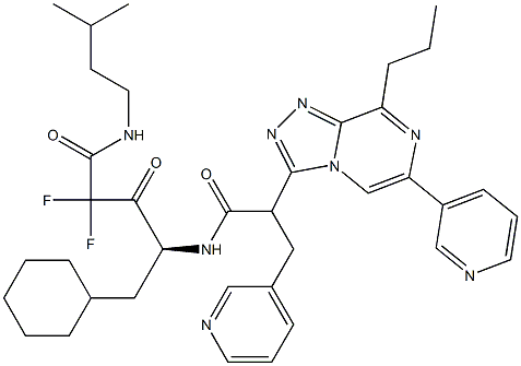 (4S)-5-Cyclohexyl-2,2-difluoro-N-isopentyl-4-[3-(3-pyridinyl)-2-[6-(3-pyridinyl)-8-propyl-1,2,4-triazolo[4,3-a]pyrazin-3-yl]propanoylamino]-3-oxovaleramide 结构式