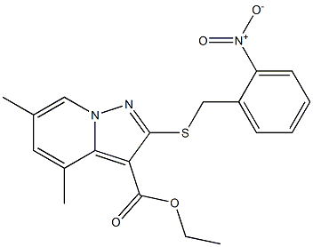 2-[[(2-Nitrophenyl)methyl]thio]-4,6-dimethylpyrazolo[1,5-a]pyridine-3-carboxylic acid ethyl ester 结构式