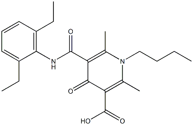 1-Butyl-5-(2,6-diethylphenylaminocarbonyl)-1,4-dihydro-2,6-dimethyl-4-oxopyridine-3-carboxylic acid 结构式