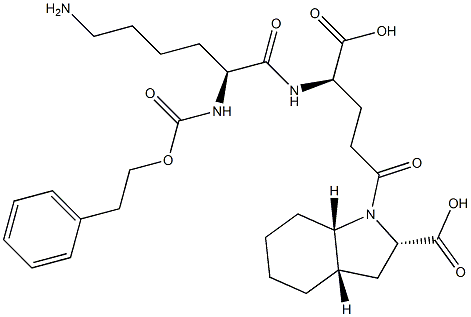 (2S,3aS,7aS)-Octahydro-1-[(4R)-4-[[(2S)-6-amino-2-[(2-phenylethoxy)carbonylamino]hexanoyl]amino]-4-carboxybutyryl]-1H-indole-2-carboxylic acid 结构式